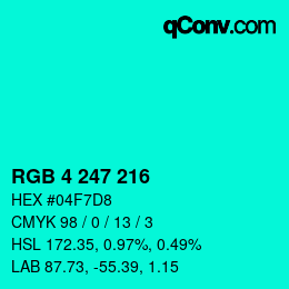 Color code: RGB 4 247 216 | qconv.com