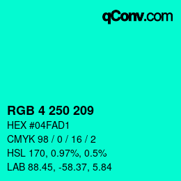 Color code: RGB 4 250 209 | qconv.com