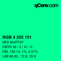 Color code: RGB 4 255 151 | qconv.com