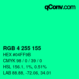 カラーコード: RGB 4 255 155 | qconv.com