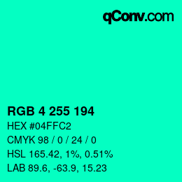 Color code: RGB 4 255 194 | qconv.com