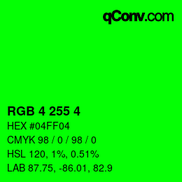 Color code: RGB 4 255 4 | qconv.com