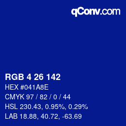 Color code: RGB 4 26 142 | qconv.com