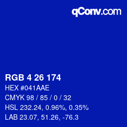 Color code: RGB 4 26 174 | qconv.com