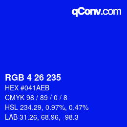 Color code: RGB 4 26 235 | qconv.com
