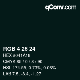 カラーコード: RGB 4 26 24 | qconv.com