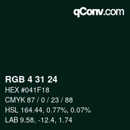 カラーコード: RGB 4 31 24 | qconv.com