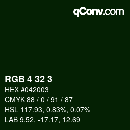 カラーコード: RGB 4 32 3 | qconv.com