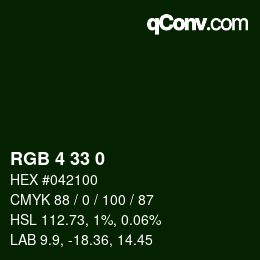 Color code: RGB 4 33 0 | qconv.com