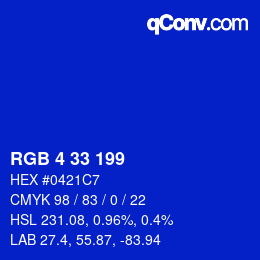 Color code: RGB 4 33 199 | qconv.com