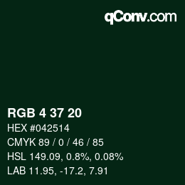 Color code: RGB 4 37 20 | qconv.com