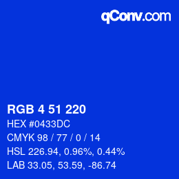 Color code: RGB 4 51 220 | qconv.com