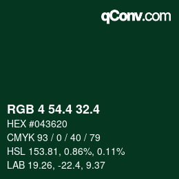 カラーコード: RGB 4 54.4 32.4 | qconv.com