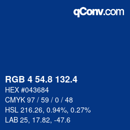 カラーコード: RGB 4 54.8 132.4 | qconv.com