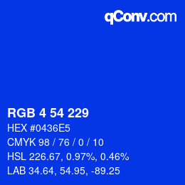 Color code: RGB 4 54 229 | qconv.com
