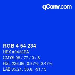 Color code: RGB 4 54 234 | qconv.com