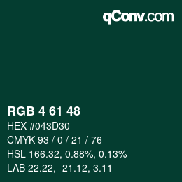 Color code: RGB 4 61 48 | qconv.com