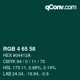 カラーコード: RGB 4 65 58 | qconv.com