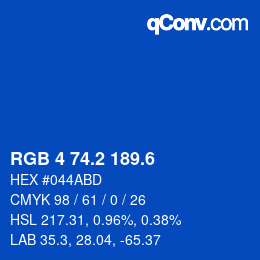 カラーコード: RGB 4 74.2 189.6 | qconv.com