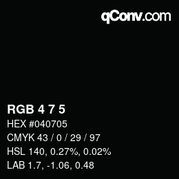 Color code: RGB 4 7 5 | qconv.com