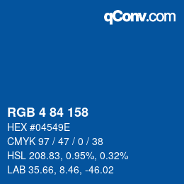 カラーコード: RGB 4 84 158 | qconv.com