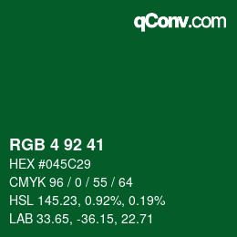 カラーコード: RGB 4 92 41 | qconv.com