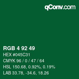 カラーコード: RGB 4 92 49 | qconv.com