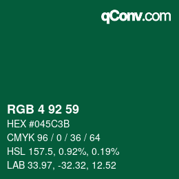 カラーコード: RGB 4 92 59 | qconv.com