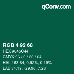 カラーコード: RGB 4 92 68 | qconv.com