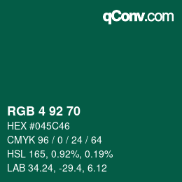 カラーコード: RGB 4 92 70 | qconv.com