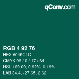 カラーコード: RGB 4 92 76 | qconv.com