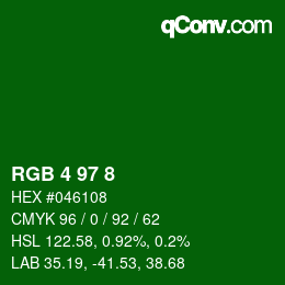 カラーコード: RGB 4 97 8 | qconv.com