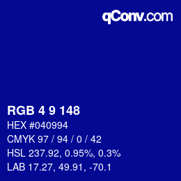 カラーコード: RGB 4 9 148 | qconv.com