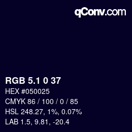カラーコード: RGB 5.1 0 37 | qconv.com
