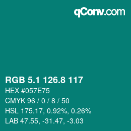 Color code: RGB 5.1 126.8 117 | qconv.com