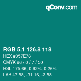 カラーコード: RGB 5.1 126.8 118 | qconv.com