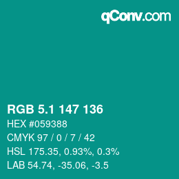 カラーコード: RGB 5.1 147 136 | qconv.com