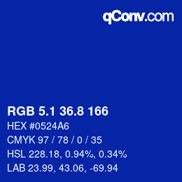 カラーコード: RGB 5.1 36.8 166 | qconv.com