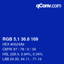 カラーコード: RGB 5.1 36.8 169 | qconv.com