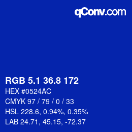 カラーコード: RGB 5.1 36.8 172 | qconv.com