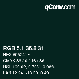 Color code: RGB 5.1 36.8 31 | qconv.com