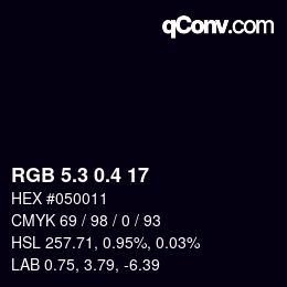 カラーコード: RGB 5.3 0.4 17 | qconv.com