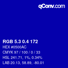 カラーコード: RGB 5.3 0.4 172 | qconv.com
