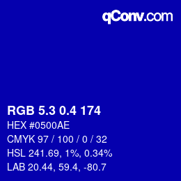 カラーコード: RGB 5.3 0.4 174 | qconv.com
