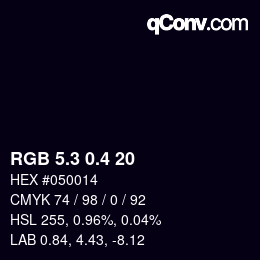 カラーコード: RGB 5.3 0.4 20 | qconv.com