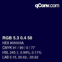カラーコード: RGB 5.3 0.4 58 | qconv.com