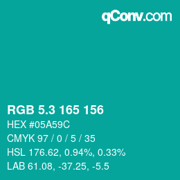 カラーコード: RGB 5.3 165 156 | qconv.com