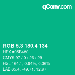 カラーコード: RGB 5.3 180.4 134 | qconv.com