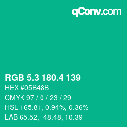 カラーコード: RGB 5.3 180.4 139 | qconv.com