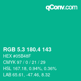 カラーコード: RGB 5.3 180.4 143 | qconv.com